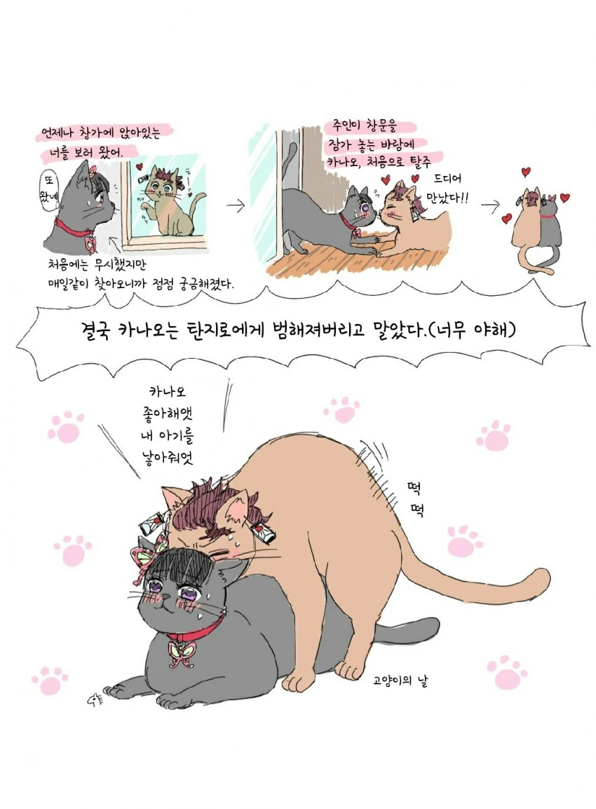 귀멸)(고양이) 탄지로와 카나오가 ㄱㅁ하고 아이를 낳는 만화 - 이미지 2