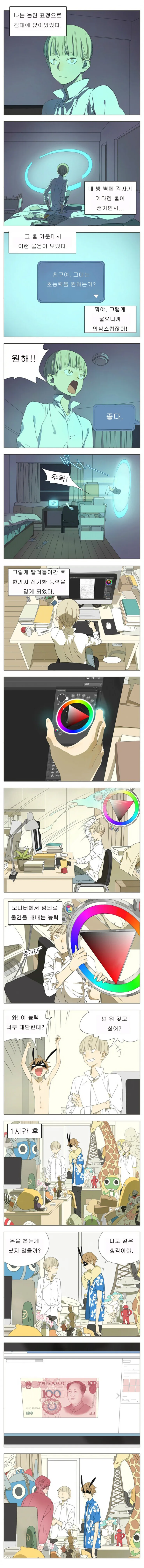 모니터에서 물건을 빼내는 초능력.manhwa