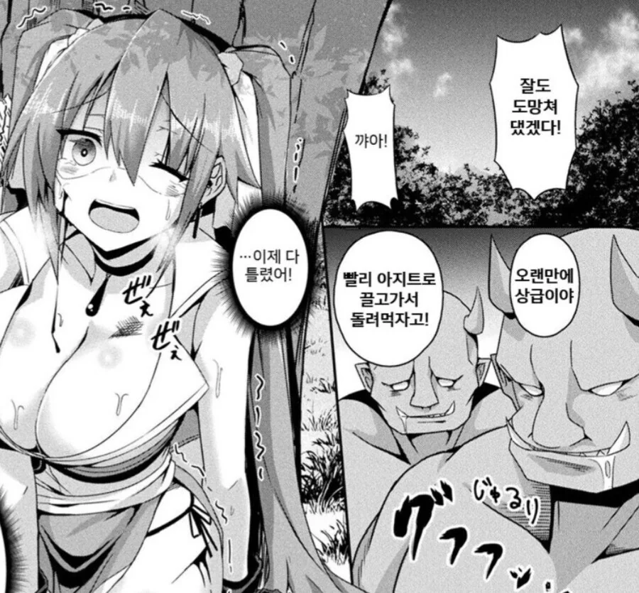 오크한테 범해지기 직전 엘프 남자들한테 구해지는