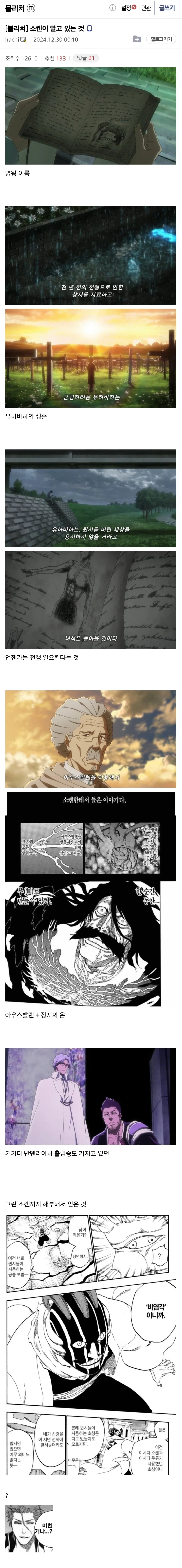 블리치) 마유리가 고문했던 이시다 소켄이 알고 있던 정보들.jpg