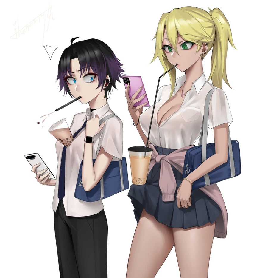 달려있는 여학생과 여유증 남학생.manga