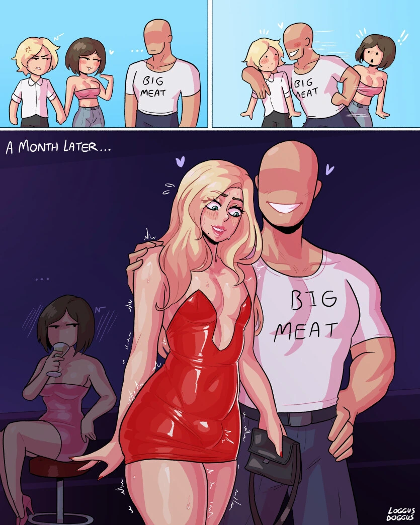 여자 친구가 지나가던 남자에게 유혹하는 만화