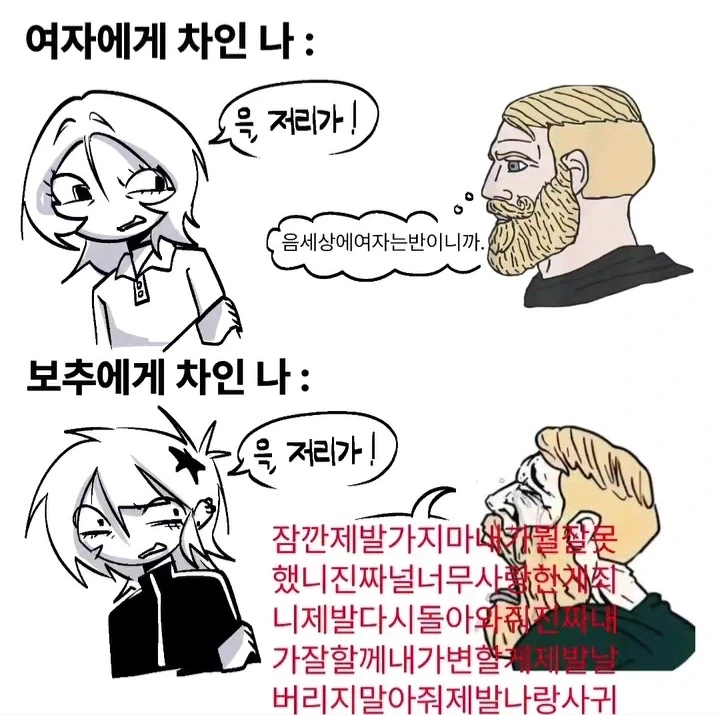 여자에게 차일때 vs ㅂㅊ에게 차일때.manwha