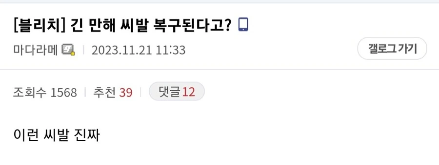 블리치) 한탄이 느껴지는 누군가의 글.jpg