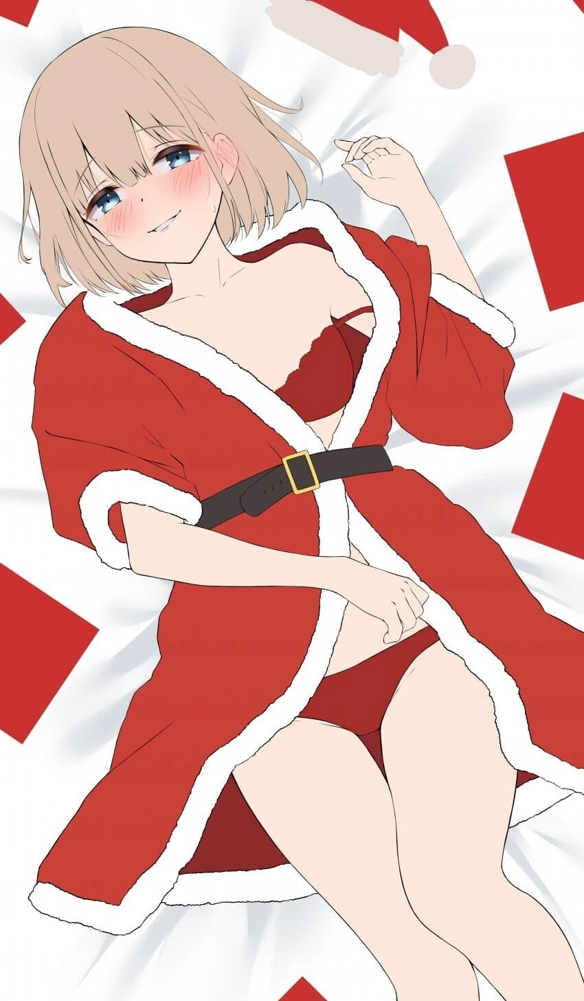 @) 산타복 입고 묘한 표정을 짓는 아사히.manga