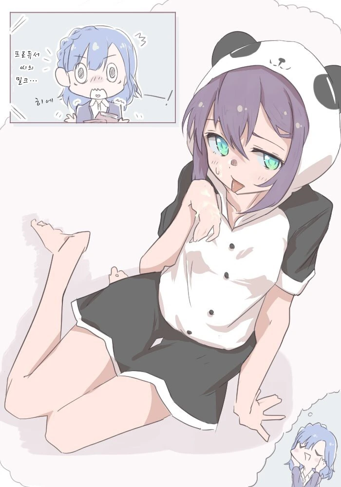 @) 팬더 파카를 입고 우유를 마시는 모치즈키 안나 양 만화 - 이미지 2