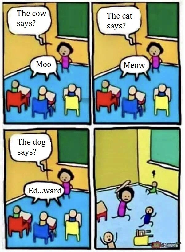 동물의 울음소리를 배우는 초등학교 만화.