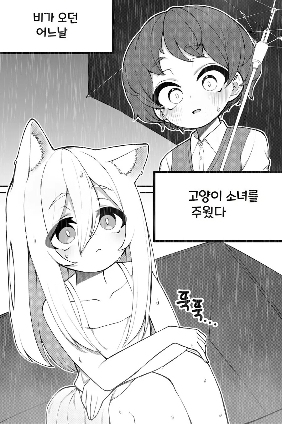 비오는 날 고양이 소녀 주운 만화.manhwa