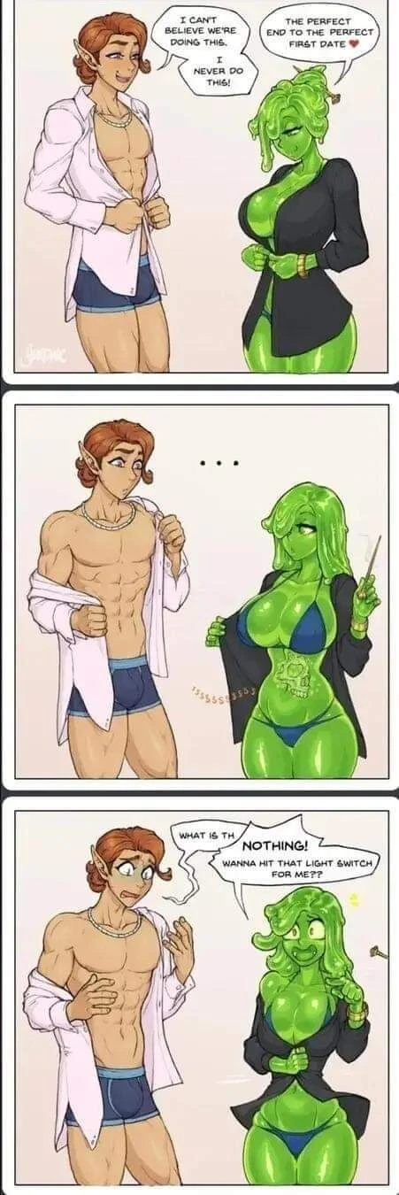엘프와 슬라임녀가 뜨거운 밤을 보내려는 만화.comic
