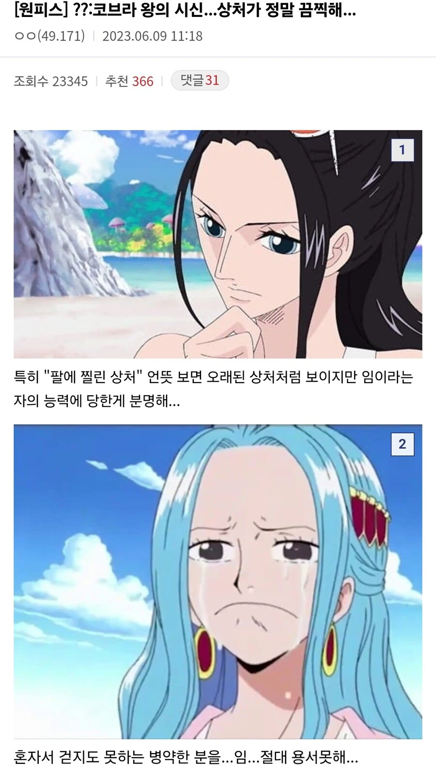 원피스) 코브라 왕의 시신의 끔찍한 상처