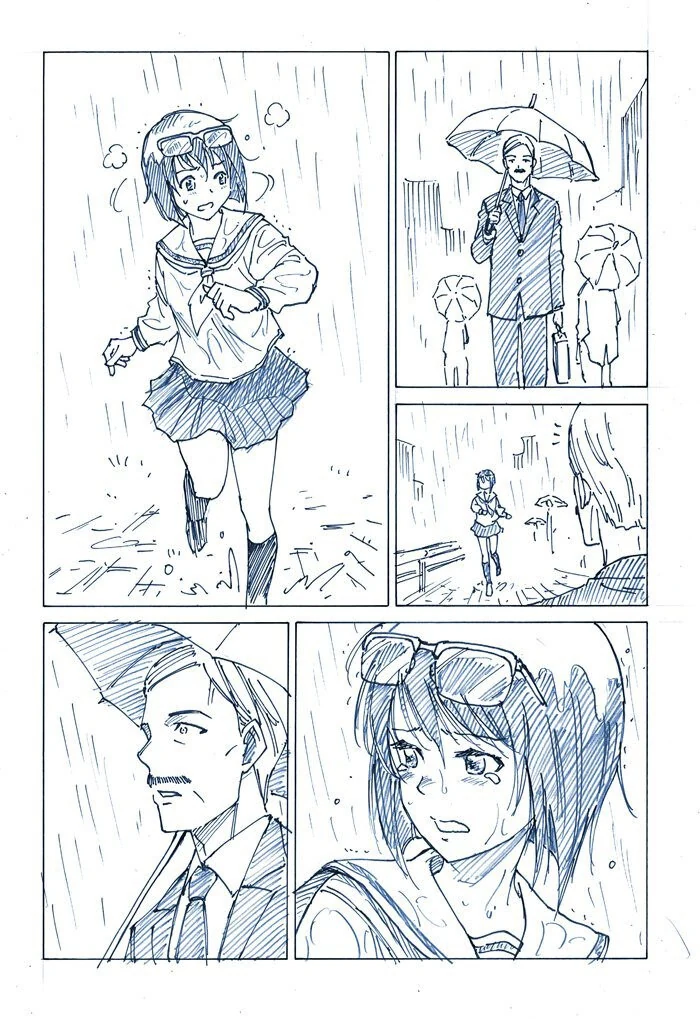 울면서 빗속을 해쳐나가는 여고생.manhwa