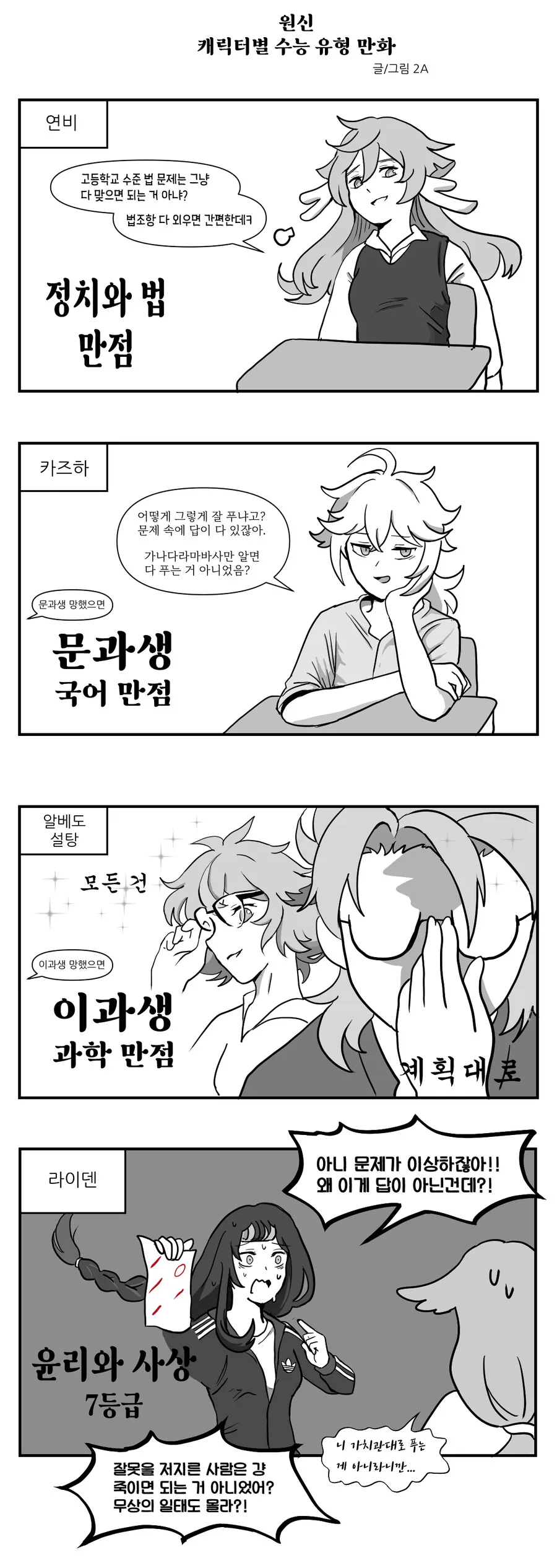 원신) 캐릭터별 수능보는.manhwa