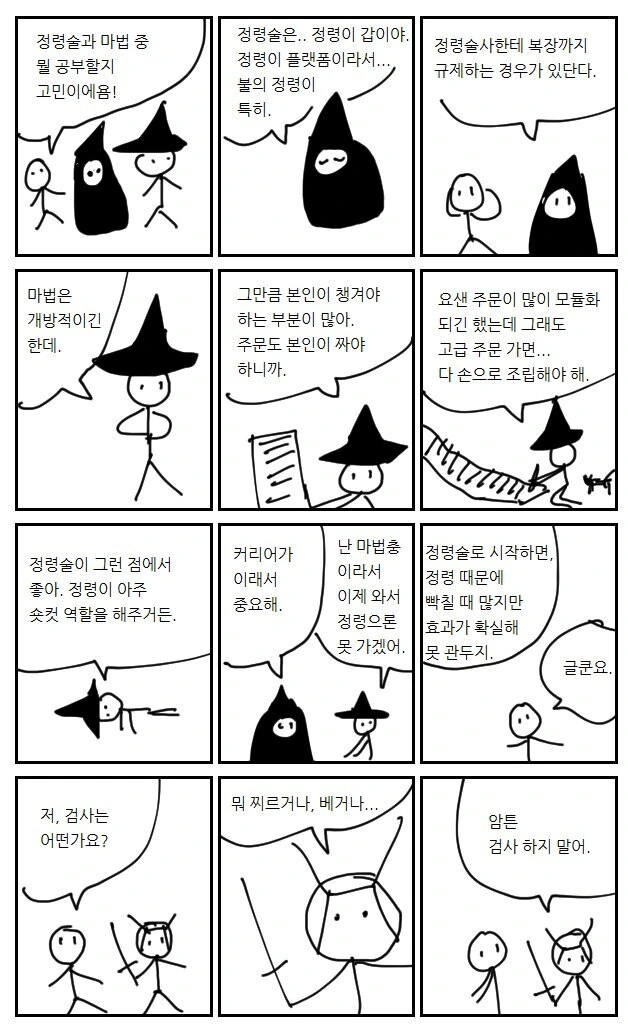 주술사랑 마법사중에 고민하는 만화.